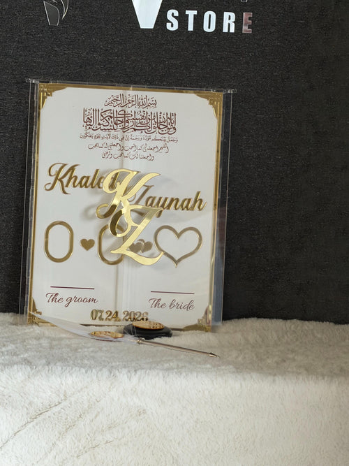 Custom Nikkah Book,  Acrylic Islamic Wedding Contract, Fingerprint Guest Book
