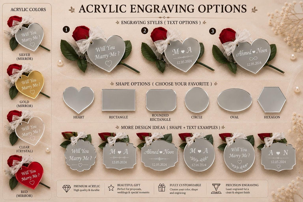 Personalized Rose Ring Box, Custom Engagement Proposal Gift, Engraved Acrylic Tag