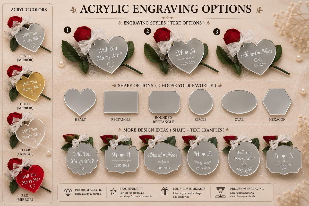 Personalized Rose Ring Box, Custom Engagement Proposal Gift, Engraved Acrylic Tag