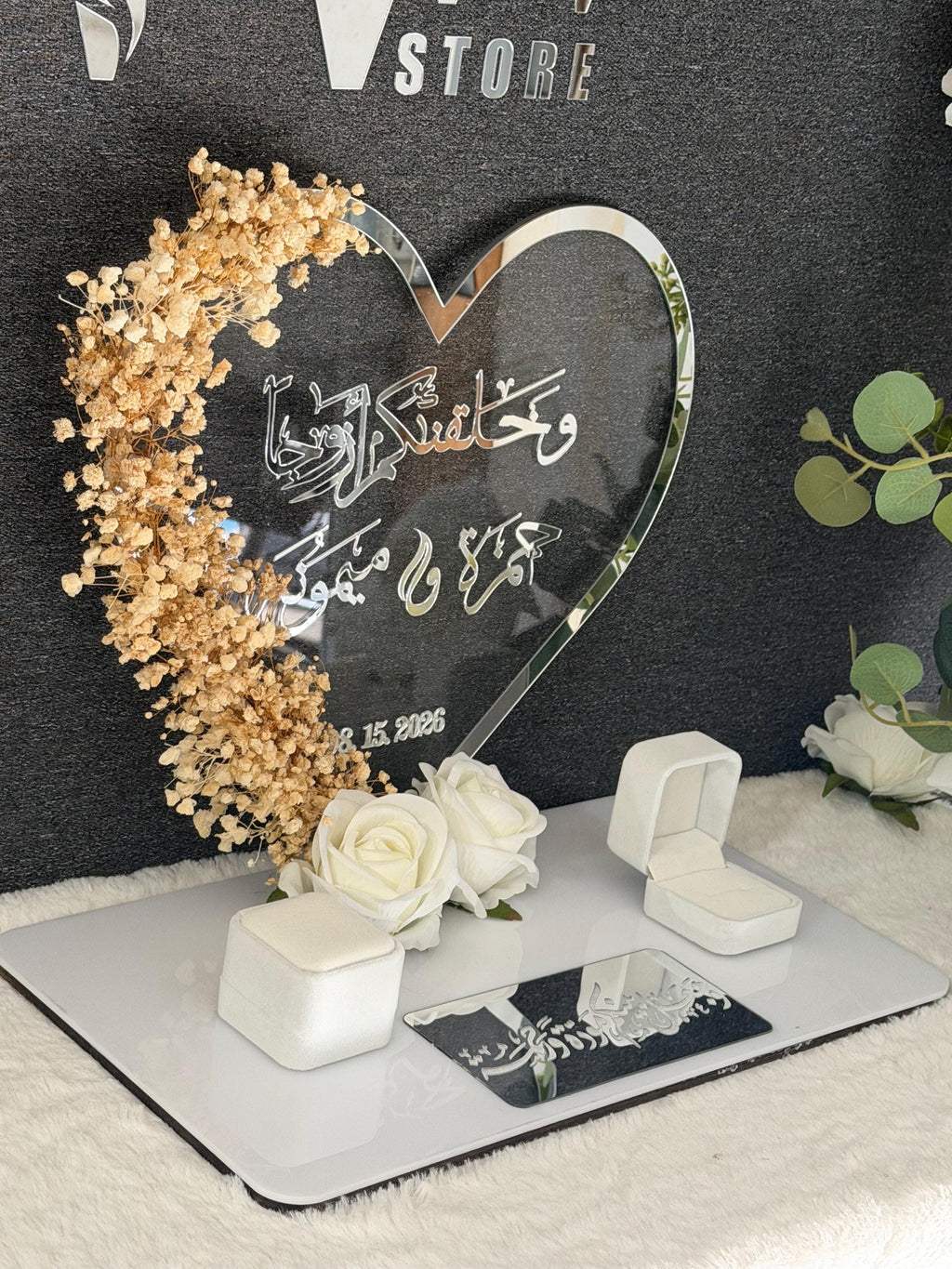 Personalized new Acrylic  Engagement ring mahr gift Tray stand, Custom Wedding Keepsake