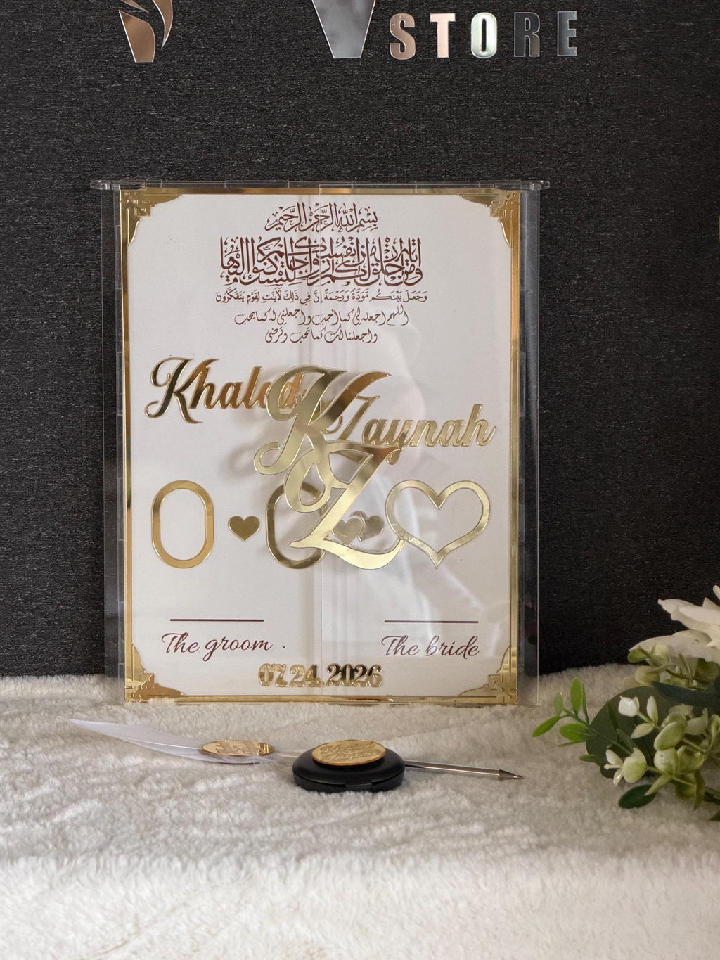 Custom Nikkah Book,  Acrylic Islamic Wedding Contract, Fingerprint Guest Book