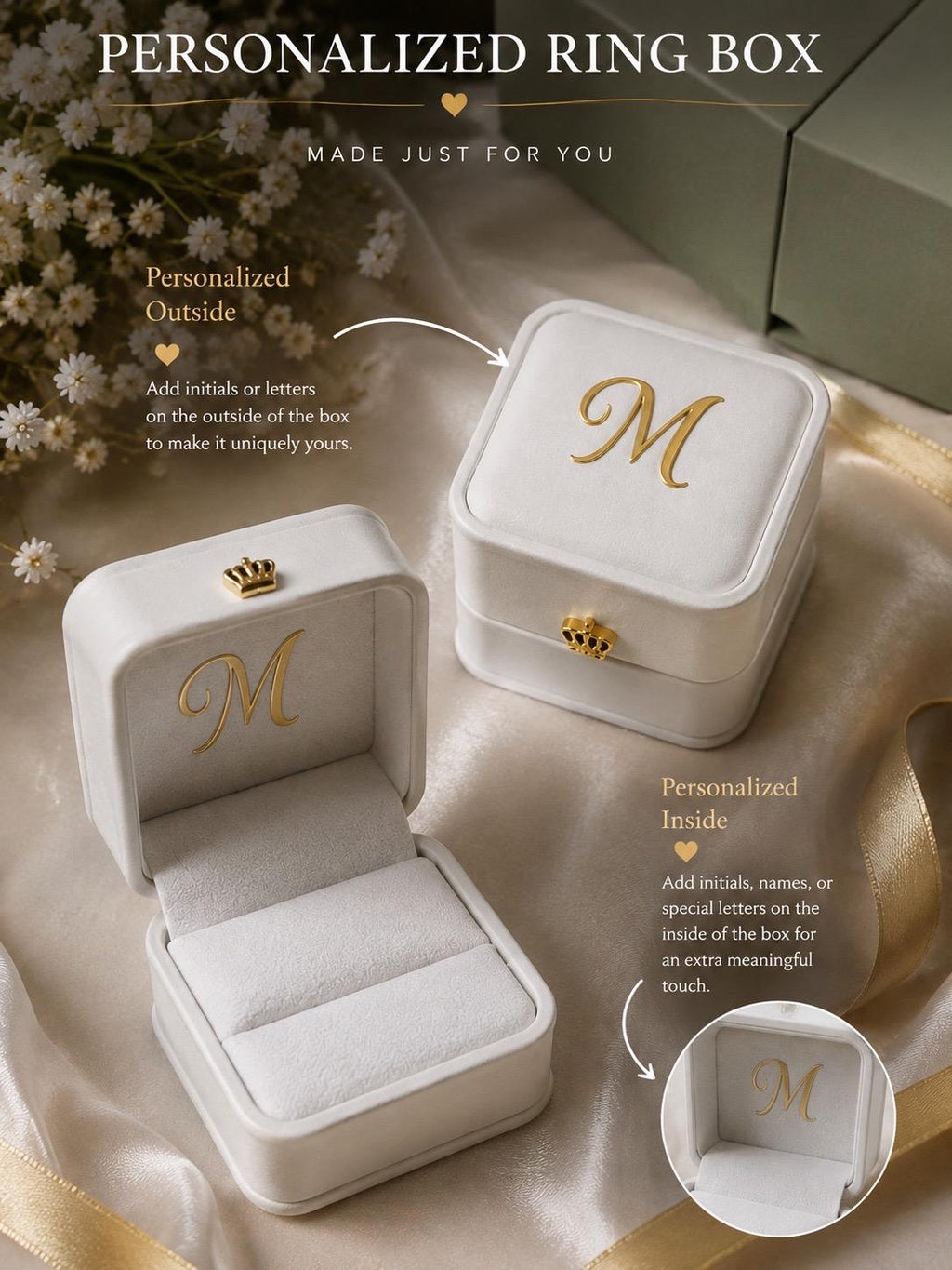 Personalized Wedding Ring Box, Custom Initials, Engagement Keepsake