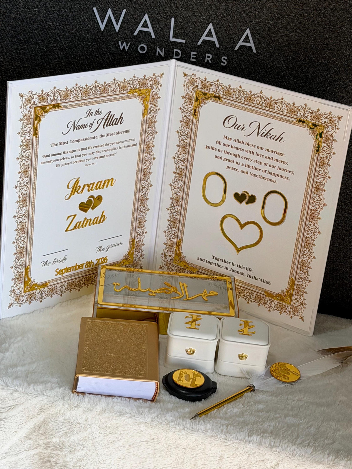 Personalized Nikah Gift Set, Islamic Wedding, Quran, Mahr Box, Bride Groom Keepsake