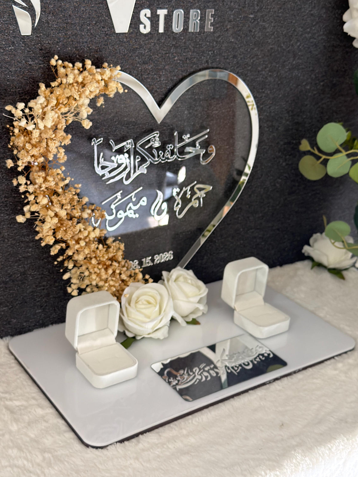 Personalized new Acrylic  Engagement ring mahr gift Tray stand, Custom Wedding Keepsake