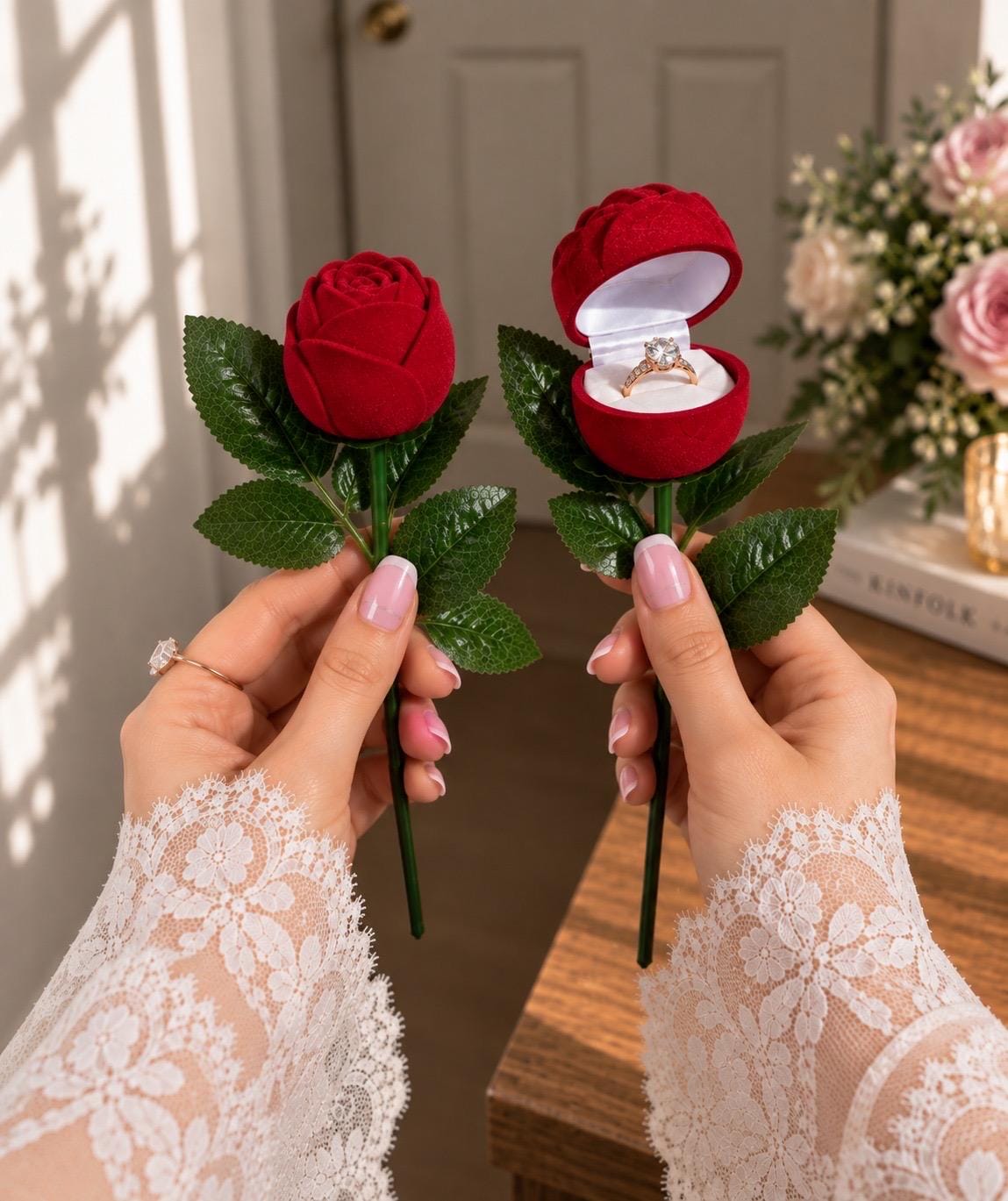 Personalized Rose Ring Box, Custom Engagement Proposal Gift, Engraved Acrylic Tag