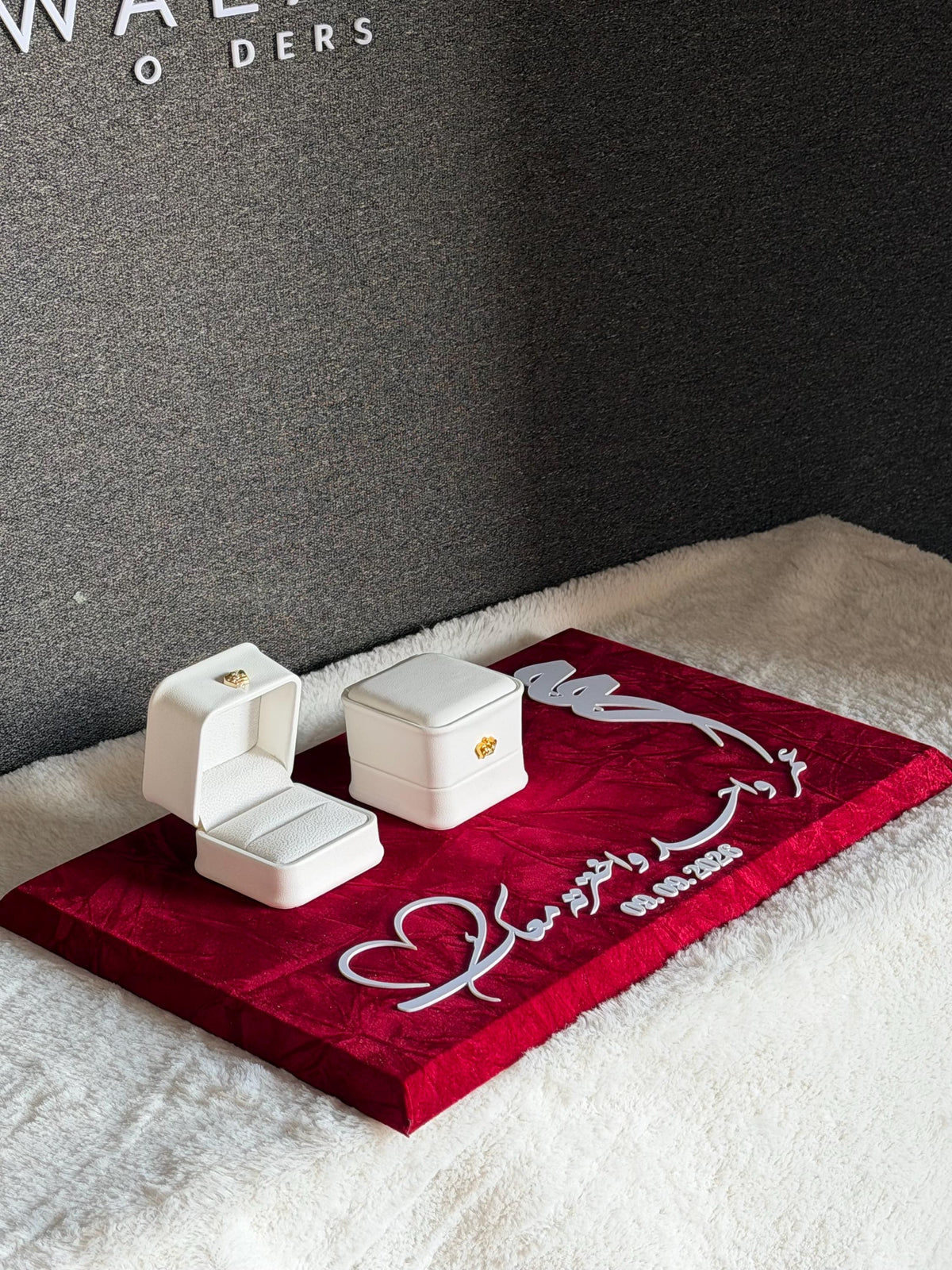 Personalized luxury Velvet Engagement ring  gift Tray, Custom Wedding Keepsake