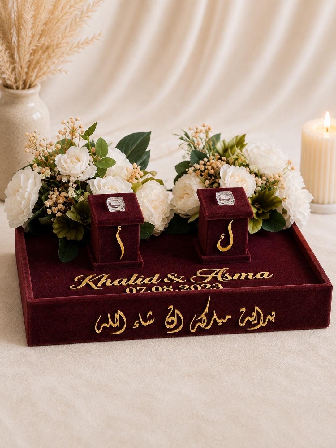 Personalized Velvet Ring Tray, Custom Wedding Keepsake, Floral Bouquet Holder