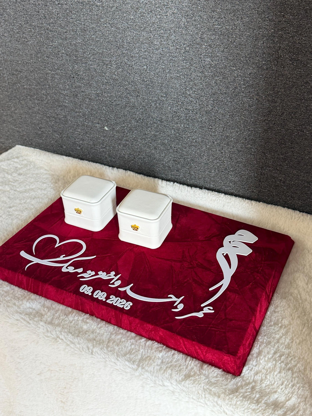 Personalized luxury Velvet Engagement ring  gift Tray, Custom Wedding Keepsake