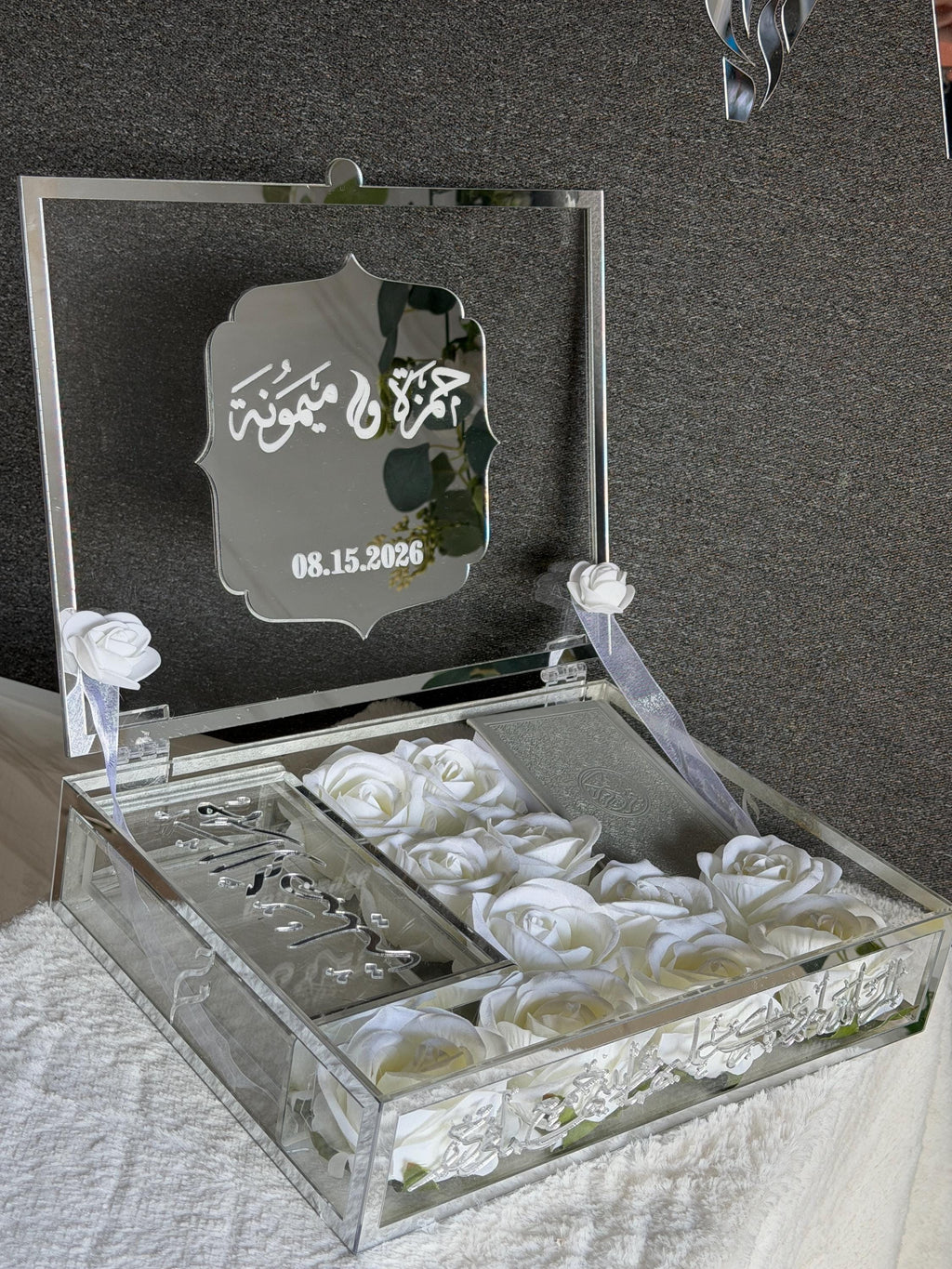 Personalized Acrylic Mahr Box | Islamic Wedding Gift, Quran & Cash Holder, Flowers