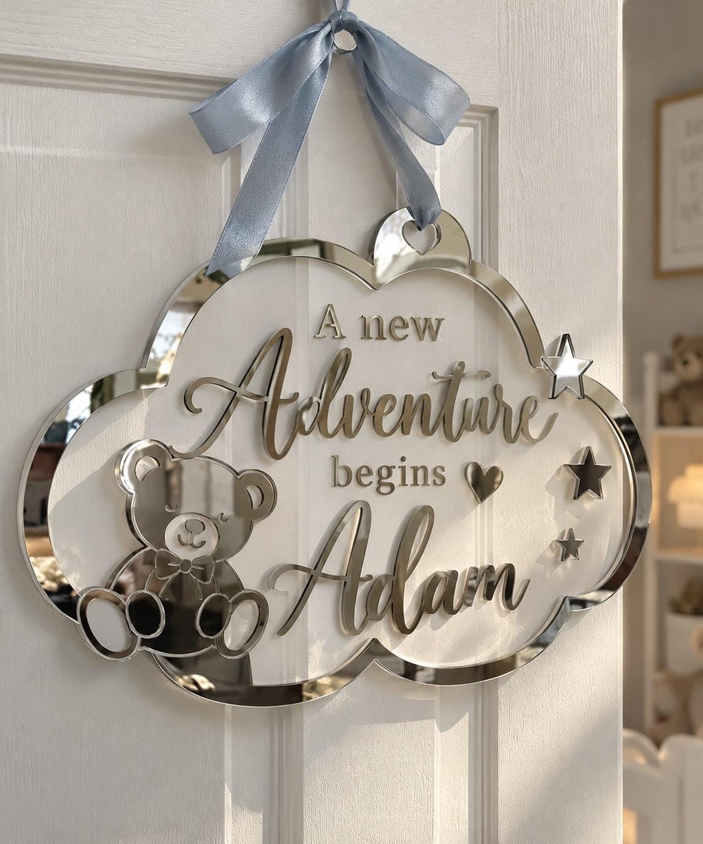 Personalized Acrylic Baby Name Sign, Mirror Gold Nursery Door Plaque (12" Diameter)