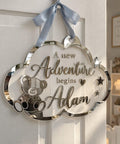 Personalized Acrylic Baby Name Sign, Mirror Gold Nursery Door Plaque (12" Diameter)