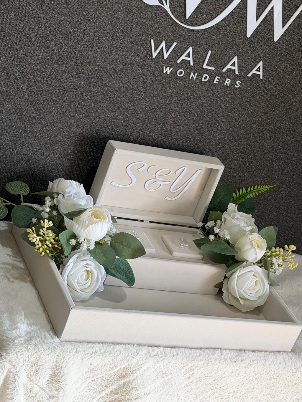 Personalized luxury Velvet Engagement ring  gift Tray, Custom Wedding Keepsake