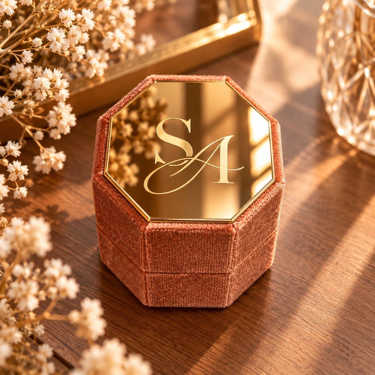 Personalized Velvet Ring Box, Custom Engraved Acrylic, 3-Slot Wedding Ring Holder