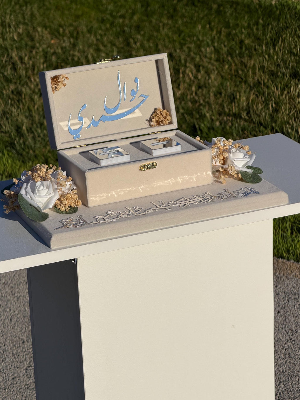Personalized luxury Velvet Engagement ring  gift Tray, Custom Wedding Keepsake