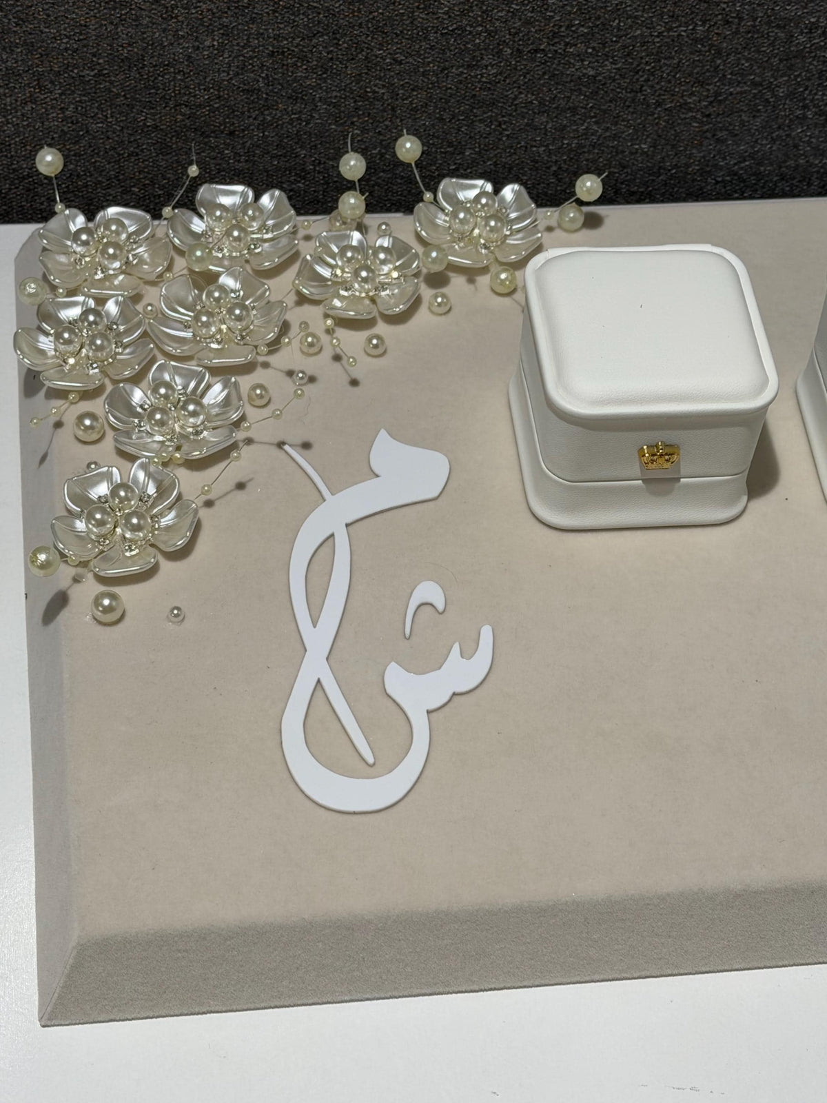 Personalized luxury modern engagement Velvet Ring Tray stand, Custom Wedding Keepsake .