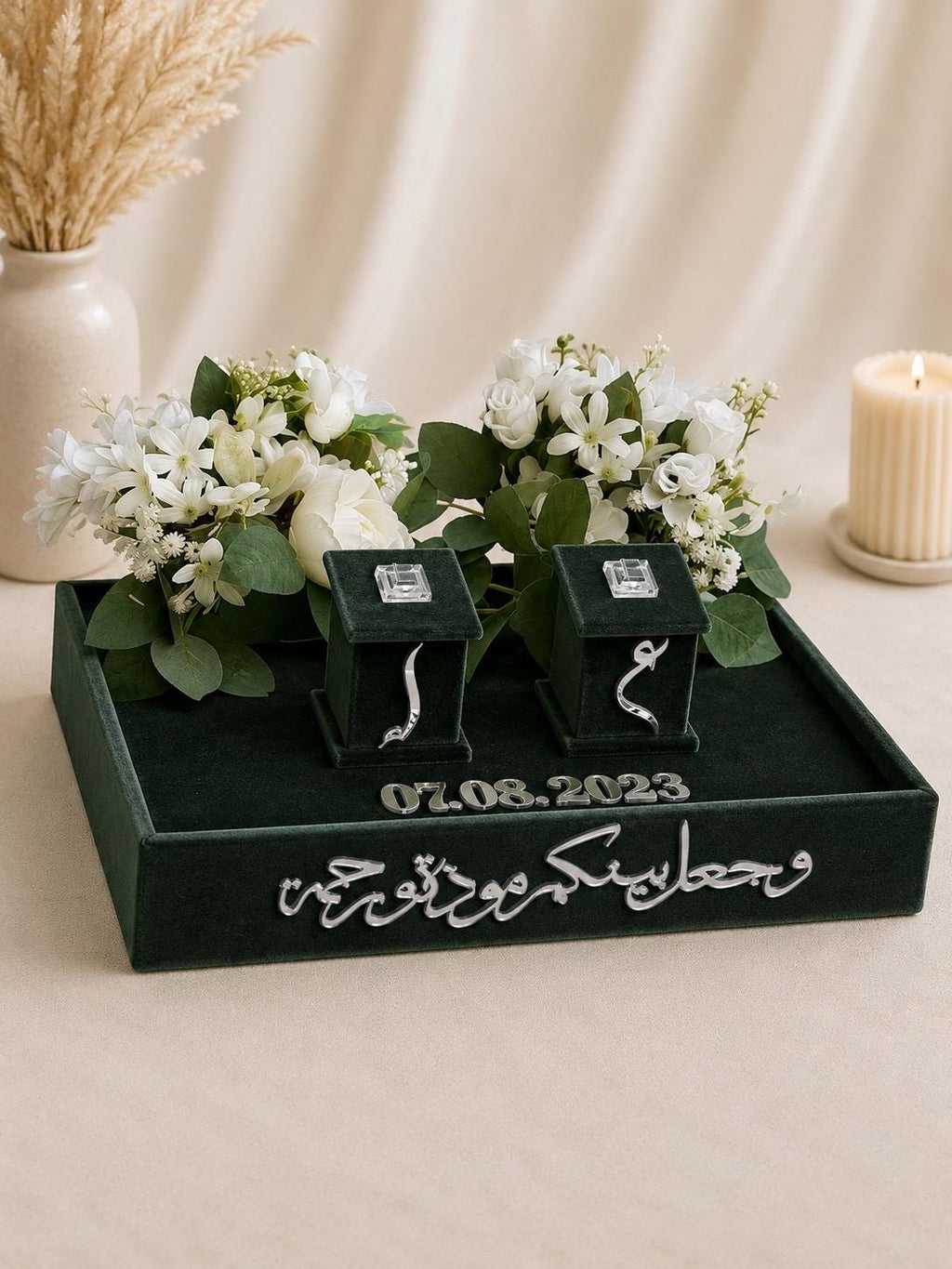 Personalized Velvet Ring Tray, Custom Wedding Keepsake, Floral Bouquet Holder