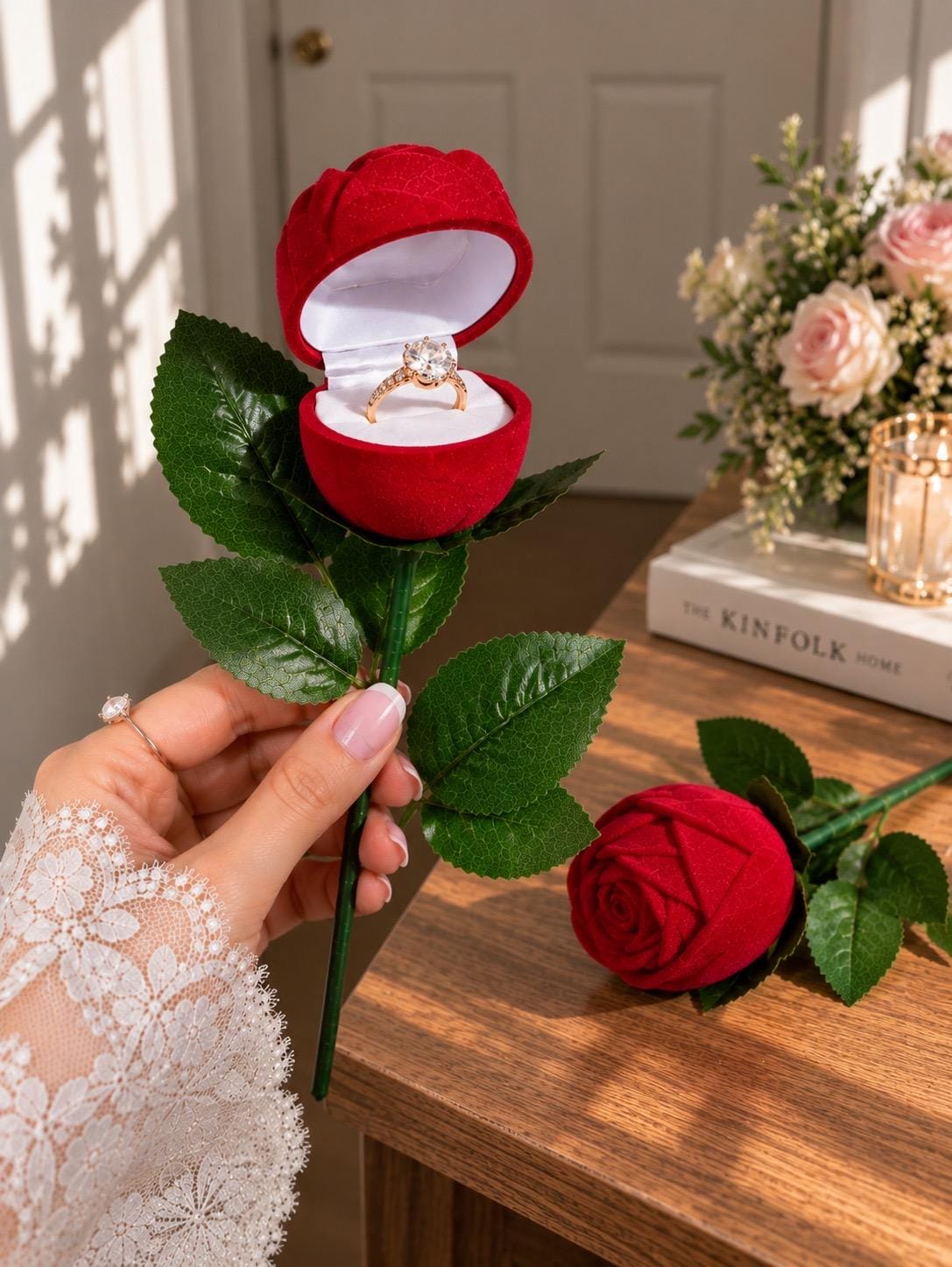 Personalized Rose Ring Box, Custom Engagement Proposal Gift, Engraved Acrylic Tag
