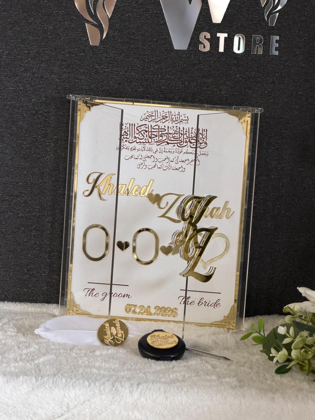 Custom Nikkah Book,  Acrylic Islamic Wedding Contract, Fingerprint Guest Book