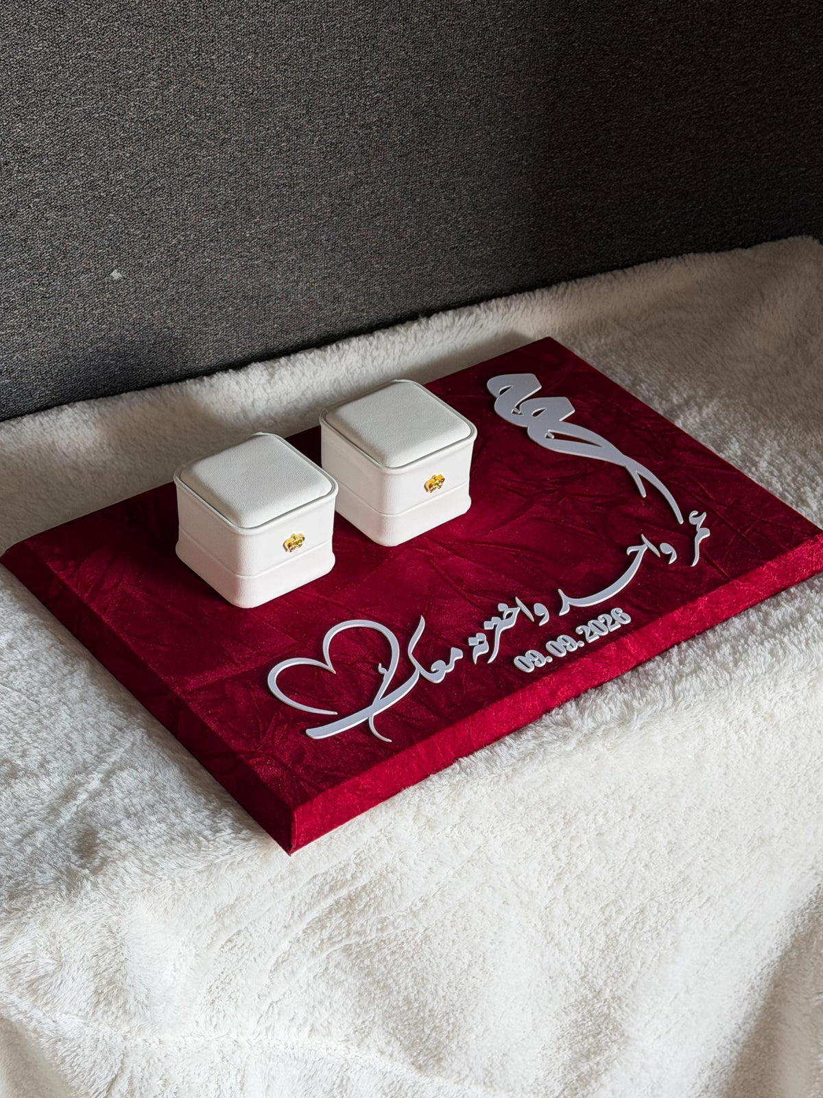 Personalized luxury Velvet Engagement ring  gift Tray, Custom Wedding Keepsake