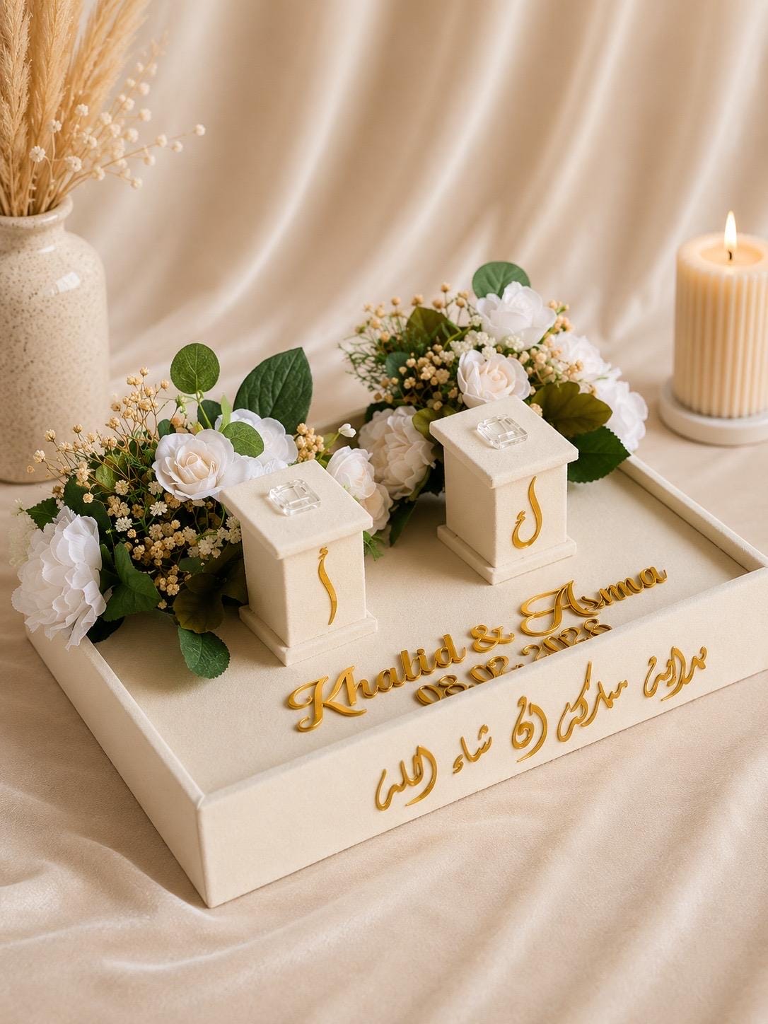 Personalized Velvet Ring Tray, Custom Wedding Keepsake, Floral Bouquet Holder