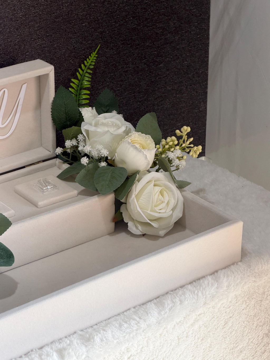 Personalized luxury Velvet Engagement ring  gift Tray, Custom Wedding Keepsake