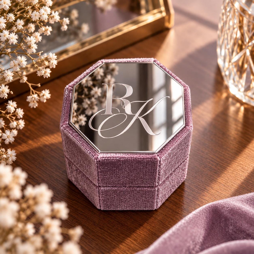 Personalized Velvet Ring Box, Custom Engraved Acrylic, 3-Slot Wedding Ring Holder