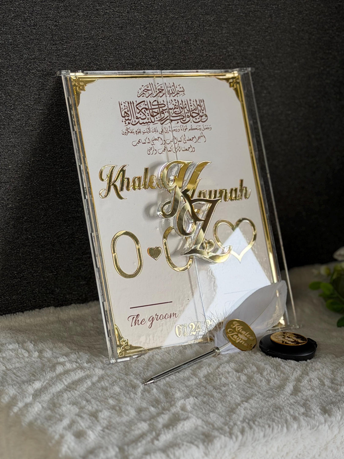 Custom Nikkah Book,  Acrylic Islamic Wedding Contract, Fingerprint Guest Book