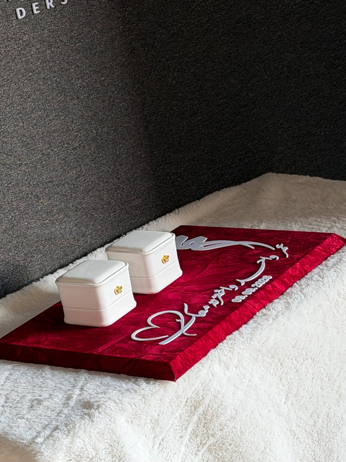 Personalized luxury Velvet Engagement ring  gift Tray, Custom Wedding Keepsake