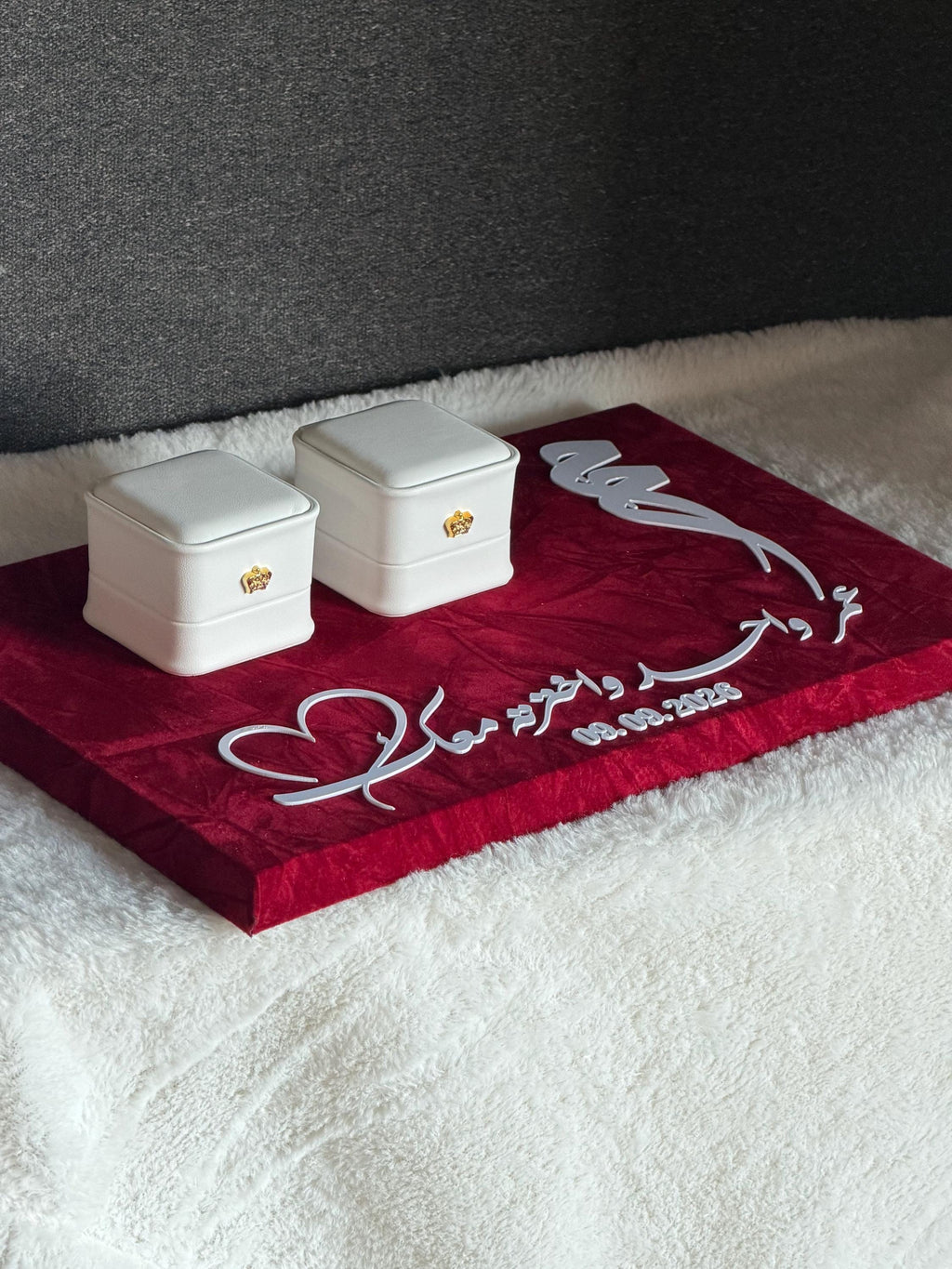 Personalized luxury Velvet Engagement ring  gift Tray, Custom Wedding Keepsake