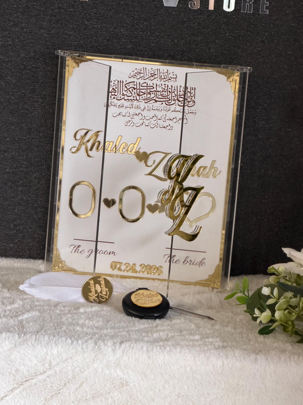 Custom Nikkah Book,  Acrylic Islamic Wedding Contract, Fingerprint Guest Book