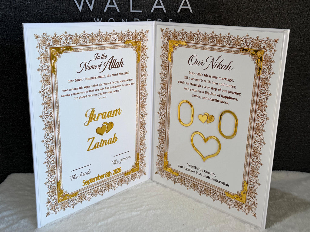 Personalized Nikkah Contract Book, Velvet Leather Acrylic, Fingerprint Page, Gift for Muslim Couples nikah