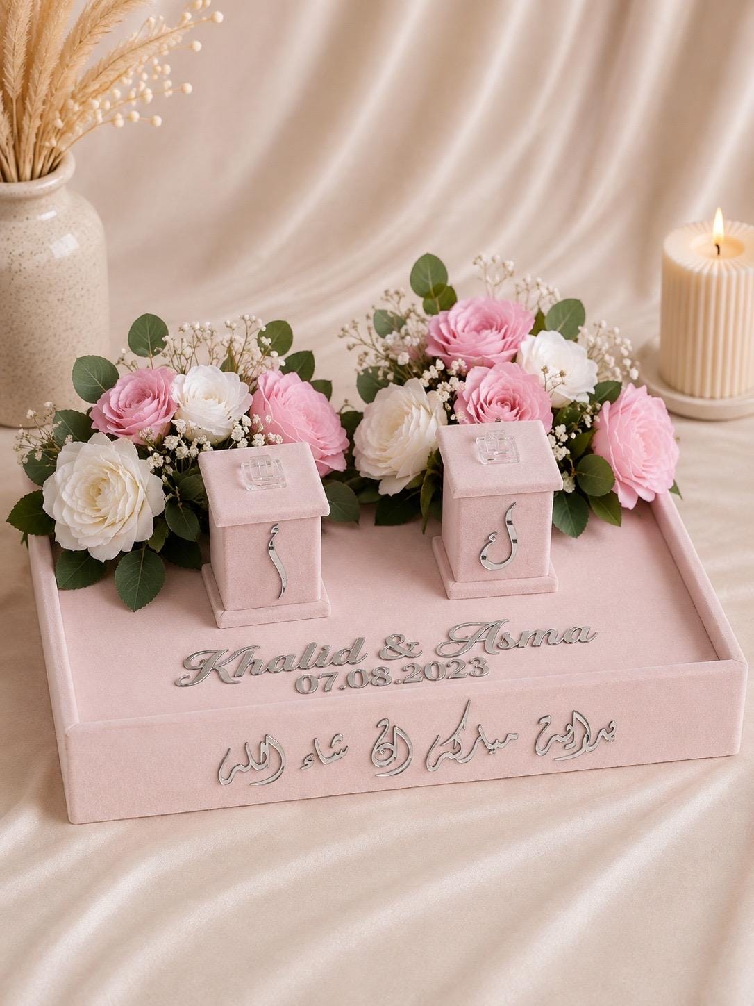 Personalized Velvet Ring Tray, Custom Wedding Keepsake, Floral Bouquet Holder