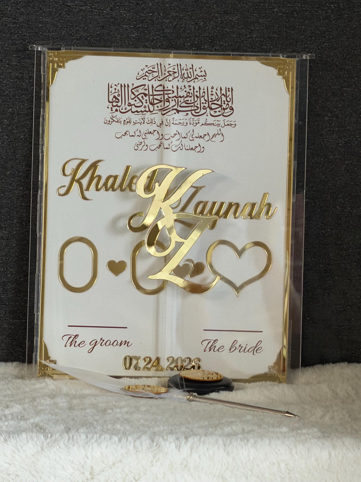 Custom Nikkah Book,  Acrylic Islamic Wedding Contract, Fingerprint Guest Book